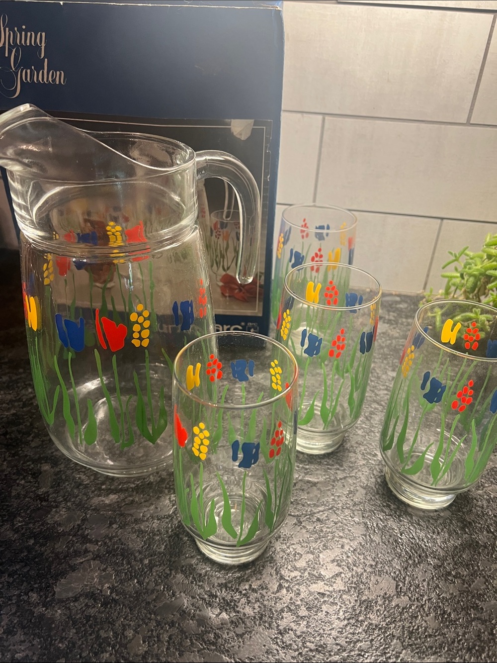 Luminarc Spring Garden Floral Glass Pitcher and Tumbler Set - Multicolor NIB